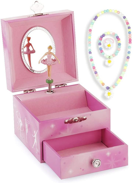 Kids Musical Jewelry Box for Girls with Drawer and Jewelry Set